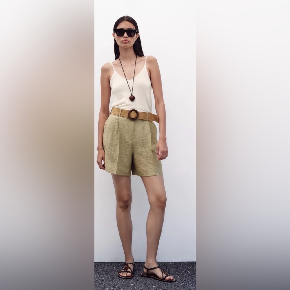 Zara High-Waist Bermuda Shorts with Braided Belt Size Small NWT